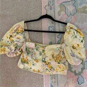 For Love And Lemons Yellow Floral Puff Sleeve Blouse